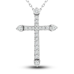 Diamond Cross Necklace 1 ct tw Round-cut 10K White Gold 18"