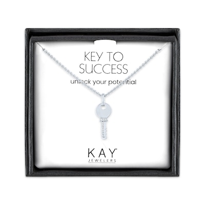 Diamond Key Necklace Sterling Silver 18