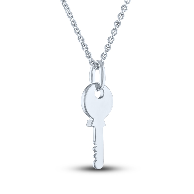 Diamond Key Necklace Sterling Silver 18"