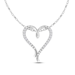Diamond Accent Heart Necklace Round-cut Sterling Silver 18"
