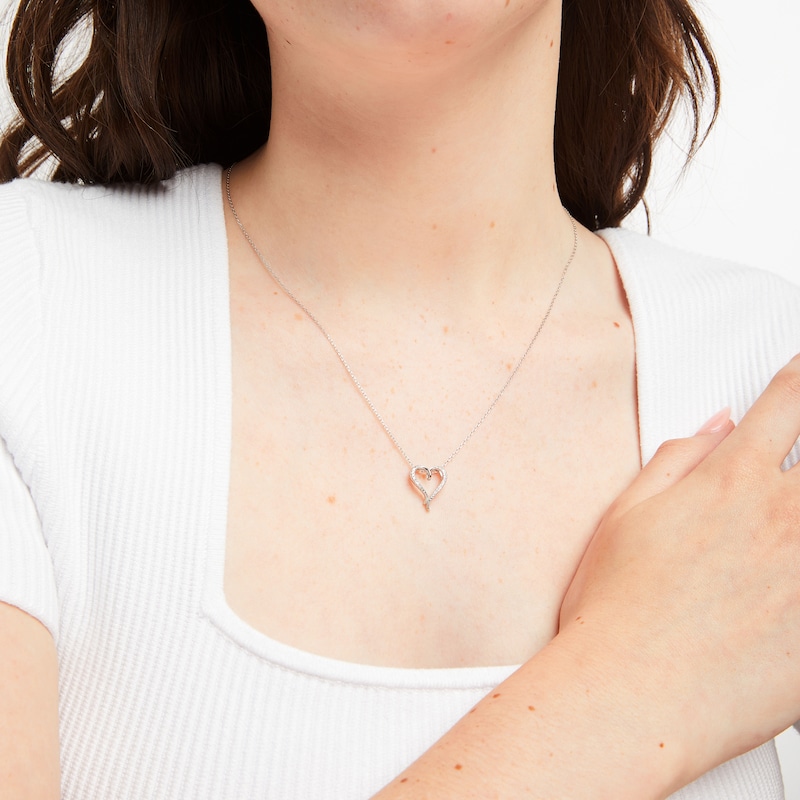 Main Image 2 of Diamond Accent Heart Necklace Round-cut Sterling Silver 18"