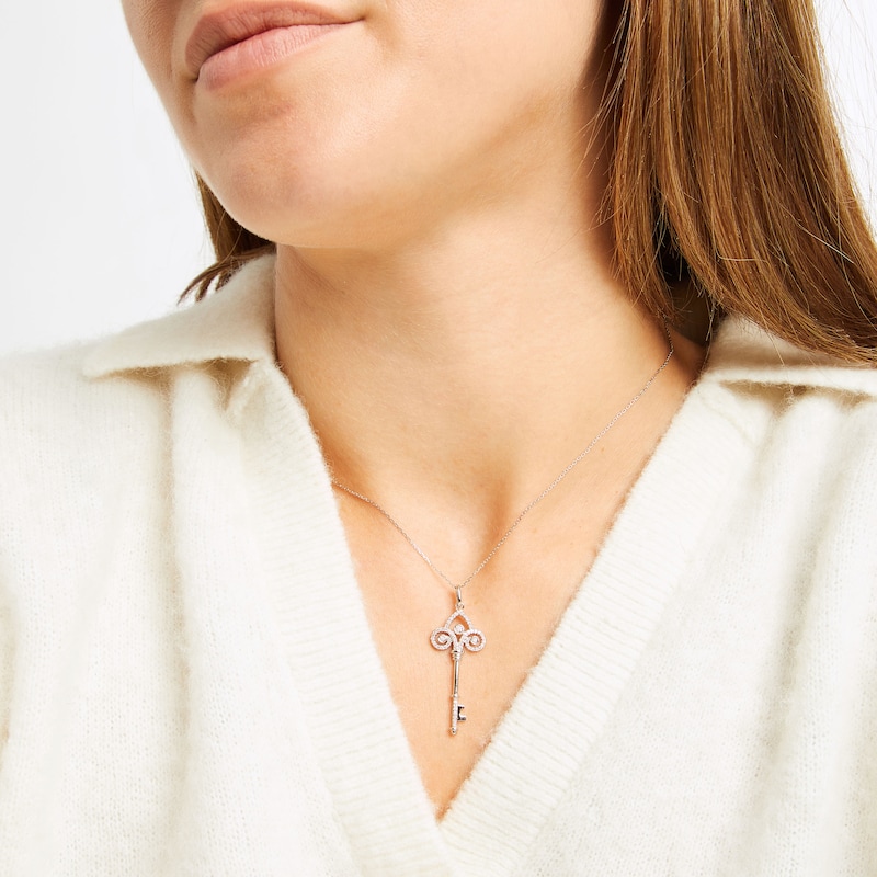 Main Image 2 of Diamond Key Necklace 1/5 ct tw Round-cut Sterling Silver 18"