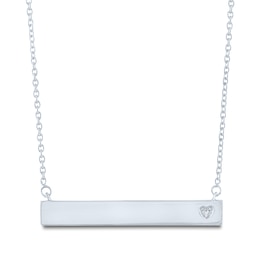 Diamond Heart Bar Necklace Sterling Silver 16.75"