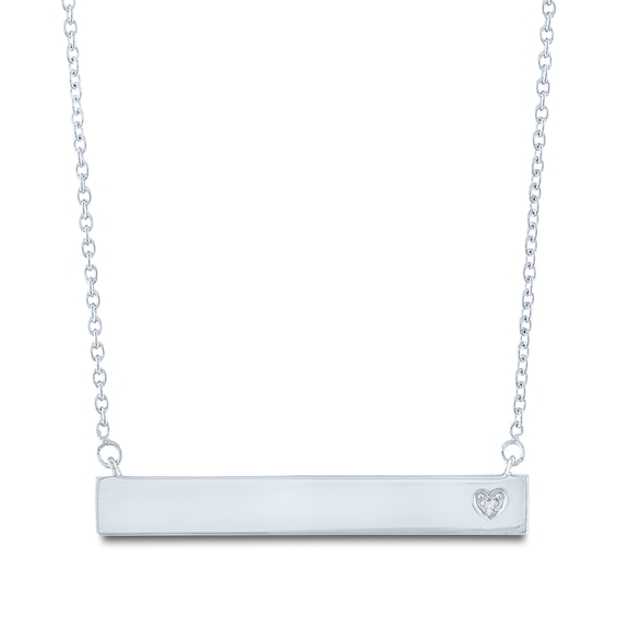 Diamond Heart Bar Necklace Sterling Silver 16.75"