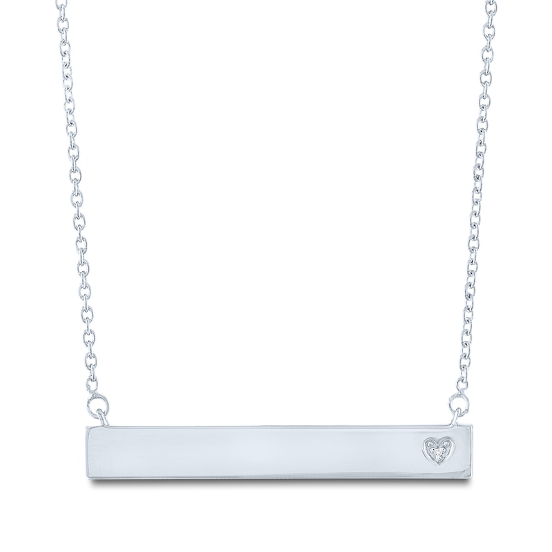 Main Image 1 of Diamond Heart Bar Necklace Sterling Silver 16.75"
