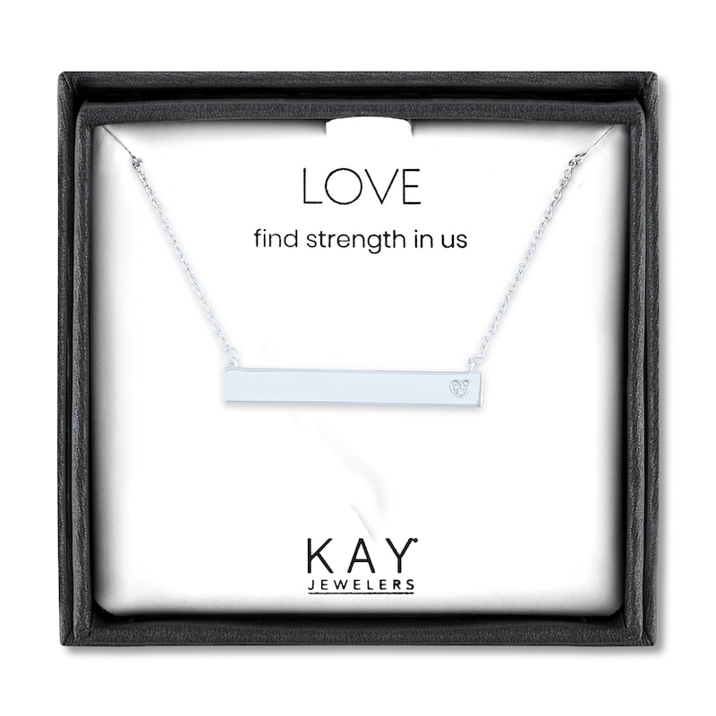 Main Image 4 of Diamond Heart Bar Necklace Sterling Silver 16.75"
