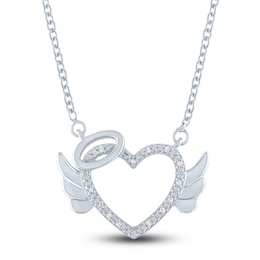 Diamond Angel Heart Necklace Sterling Silver 17.25"