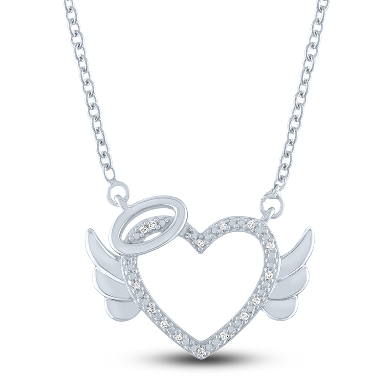 Main Image 1 of Diamond Angel Heart Necklace Sterling Silver 17.25"