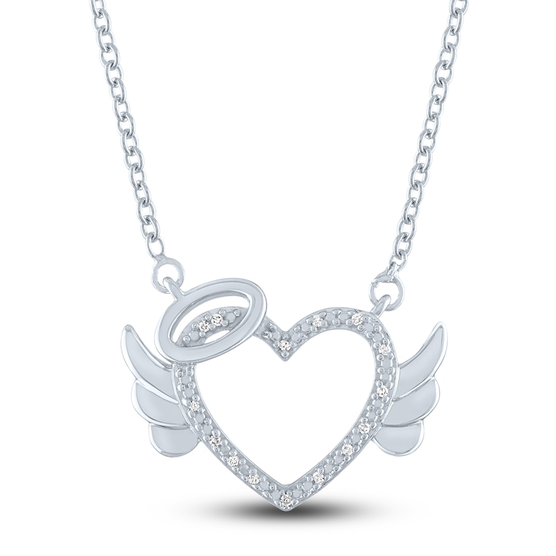 Diamond Angel Heart Necklace Sterling Silver 17.25