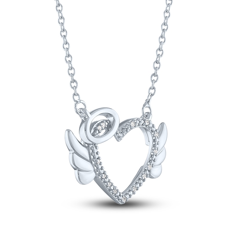 Diamond Angel Heart Necklace Sterling Silver 17.25