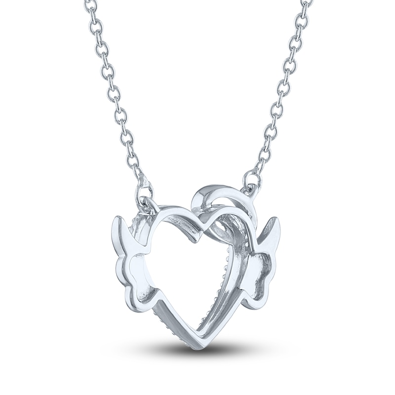 Main Image 3 of Diamond Angel Heart Necklace Sterling Silver 17.25"