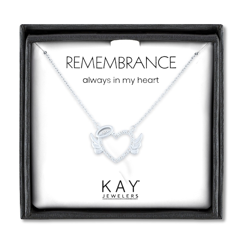 Main Image 4 of Diamond Angel Heart Necklace Sterling Silver 17.25"