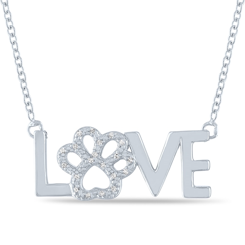 Diamond Love Paw Necklace Sterling Silver 17.25"