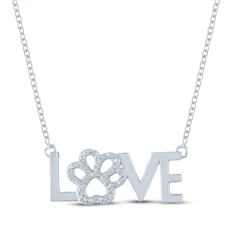 Main Image 2 of Diamond Love Paw Necklace Sterling Silver 17.25"