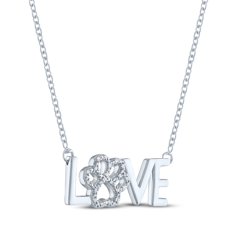 Main Image 3 of Diamond Love Paw Necklace Sterling Silver 17.25"