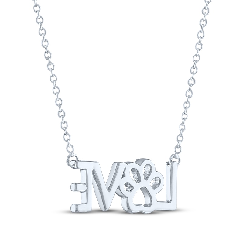 Main Image 4 of Diamond Love Paw Necklace Sterling Silver 17.25"