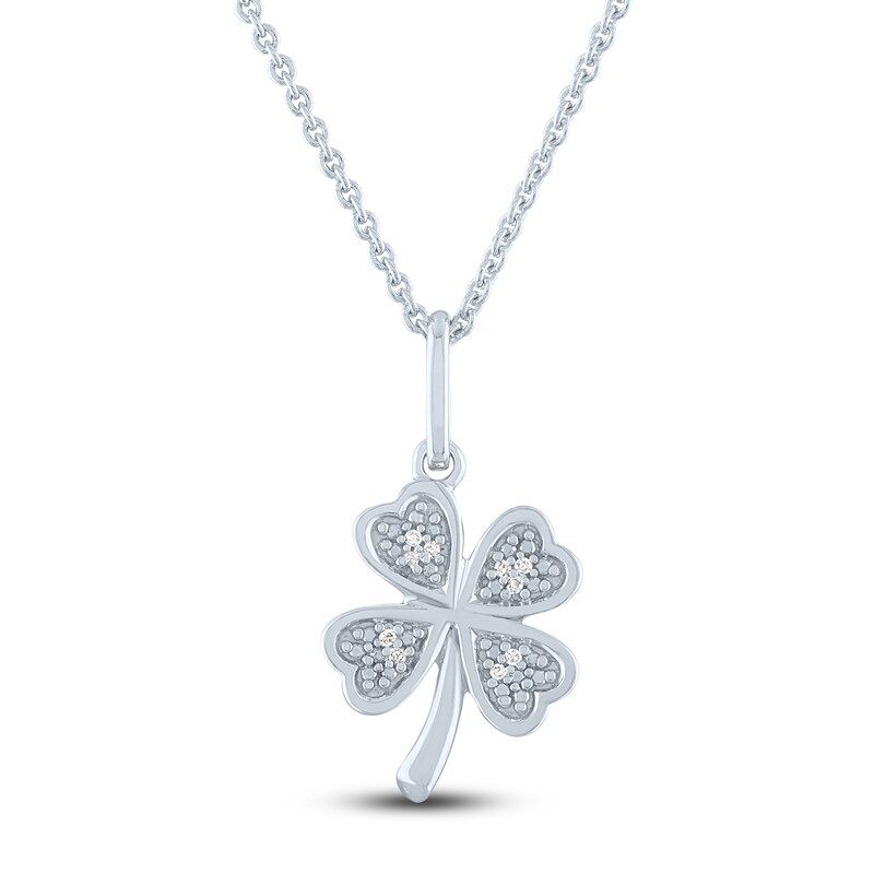 Main Image 2 of Diamond Clover Necklace Sterling Silver 18"