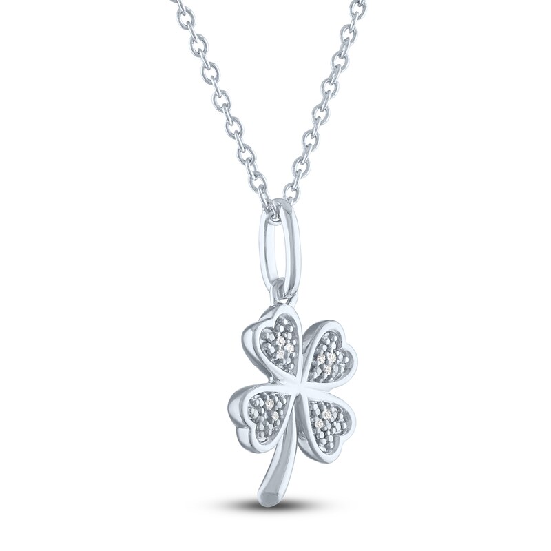 Main Image 3 of Diamond Clover Necklace Sterling Silver 18"