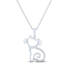 Diamond Cat Necklace Sterling Silver 18&quot;