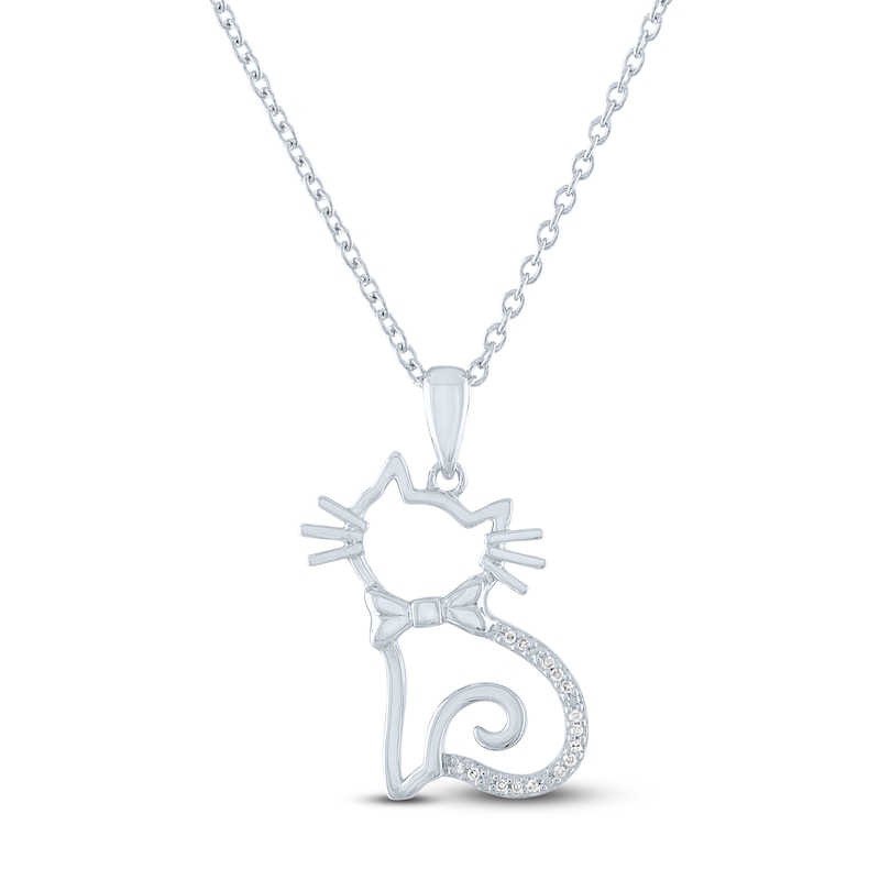 Diamond Cat Necklace Sterling Silver 18"