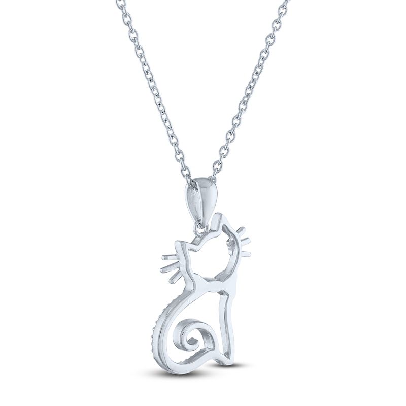 Diamond Cat Necklace Sterling Silver 18"