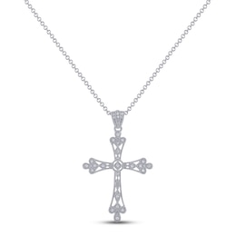 Diamond Cross Necklace 1/10 ct tw Round-cut Sterling Silver 18"