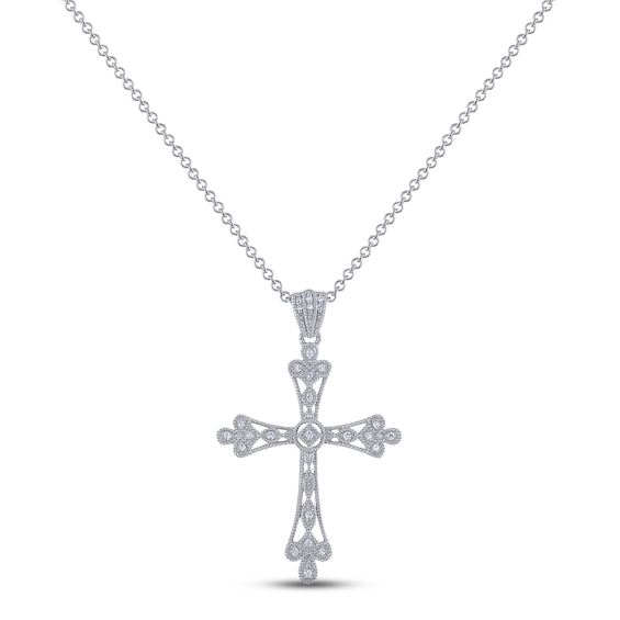 Diamond Cross Necklace 1/10 ct tw Round-cut Sterling Silver 18"