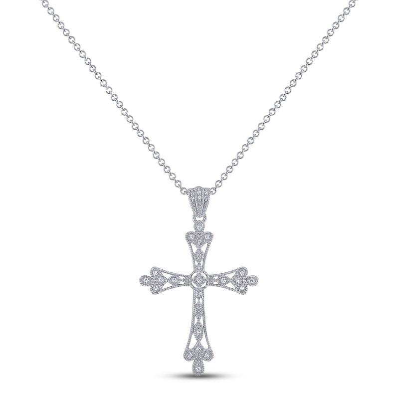 Main Image 1 of Diamond Cross Necklace 1/10 ct tw Round-cut Sterling Silver 18&quot;