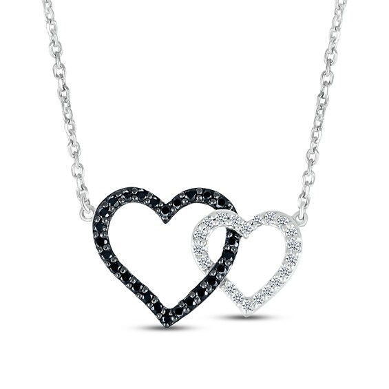 Black & White Diamond Heart Necklace 1/5 ct tw Round-cut Sterling Silver 18"