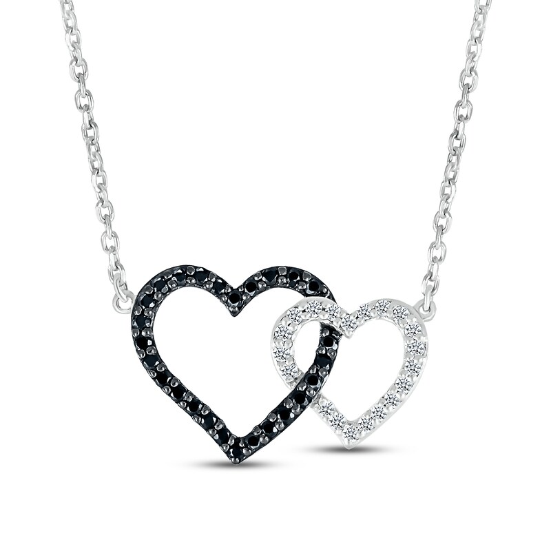 Main Image 1 of Black & White Diamond Heart Necklace 1/5 ct tw Round-cut Sterling Silver 18"