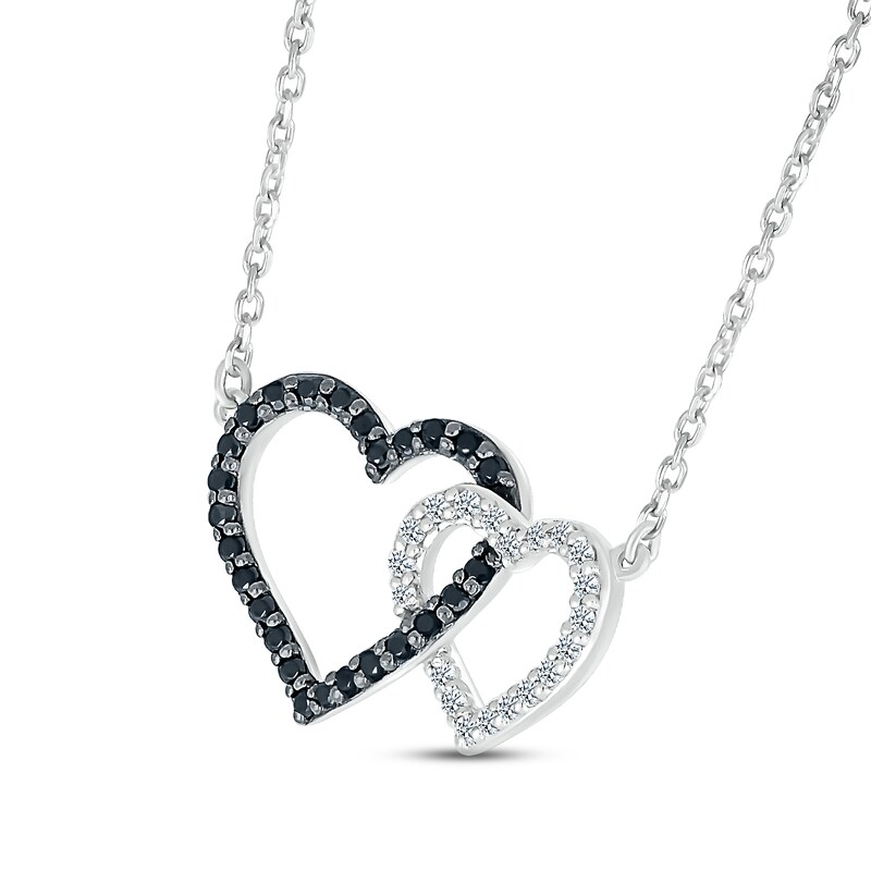 Main Image 2 of Black & White Diamond Heart Necklace 1/5 ct tw Round-cut Sterling Silver 18"