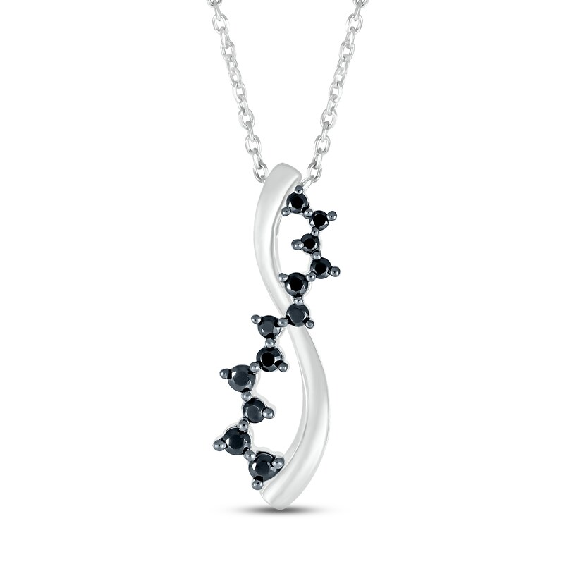 Main Image 1 of Black Diamond Necklace 1/4 ct tw Round-cut Sterling Silver 18"