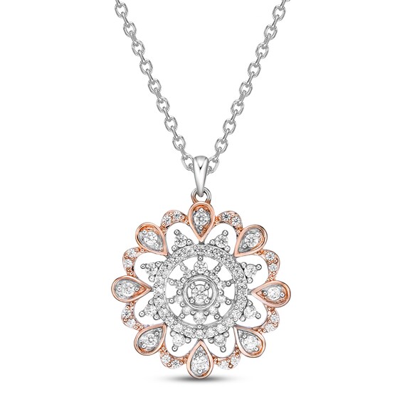 Diamond Necklace 1/2 ct tw Round-cut Sterling Silver & 10K Rose Gold 18"