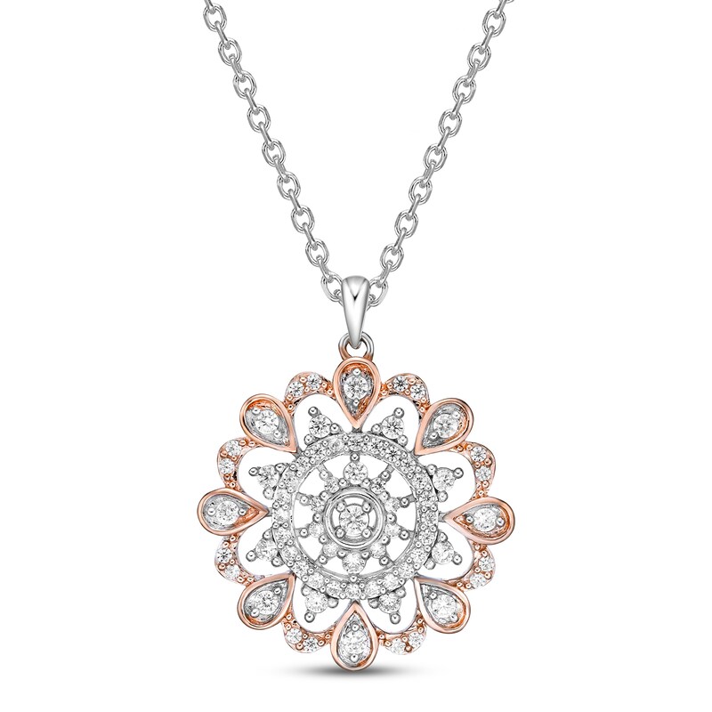 Main Image 1 of Diamond Necklace 1/2 ct tw Round-cut Sterling Silver & 10K Rose Gold 18"