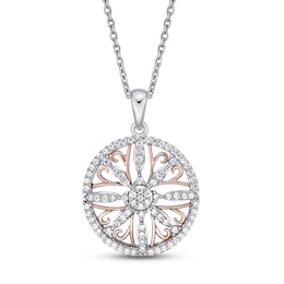 Diamond Openwork Necklace 1/3 ct tw Round-cut Sterling Silver & 10K Rose Gold 18"