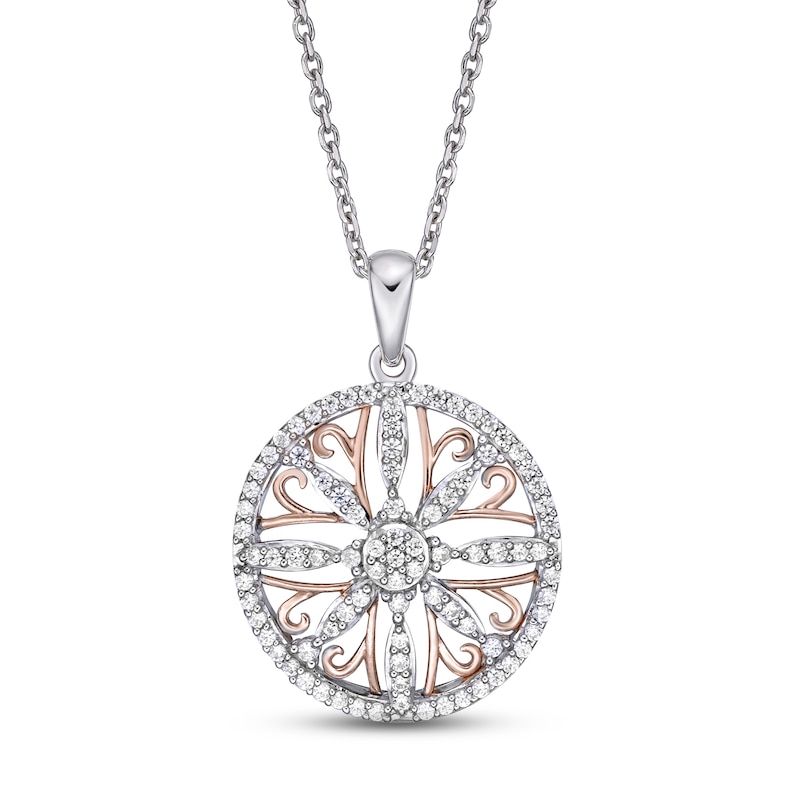 Diamond Openwork Necklace 1/3 ct tw Round-cut Sterling Silver & 10K Rose Gold 18"