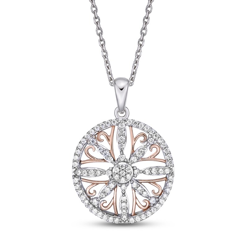 Main Image 1 of Diamond Openwork Necklace 1/3 ct tw Round-cut Sterling Silver & 10K Rose Gold 18"