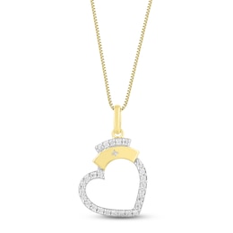 Diamond Nurse Heart Necklace 1/6 ct tw Round-cut 10K Yellow Gold 18"