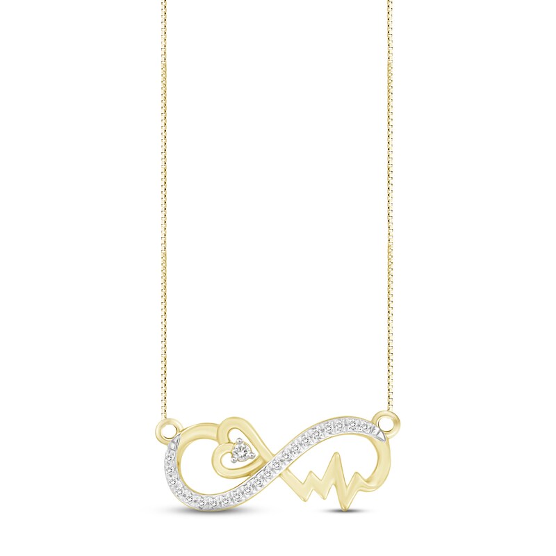 Main Image 1 of Diamond Heartbeat Infinity Necklace 1/10 ct tw Round-cut 10K Yellow Gold 18"