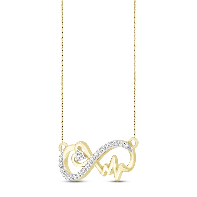 Main Image 2 of Diamond Heartbeat Infinity Necklace 1/10 ct tw Round-cut 10K Yellow Gold 18"