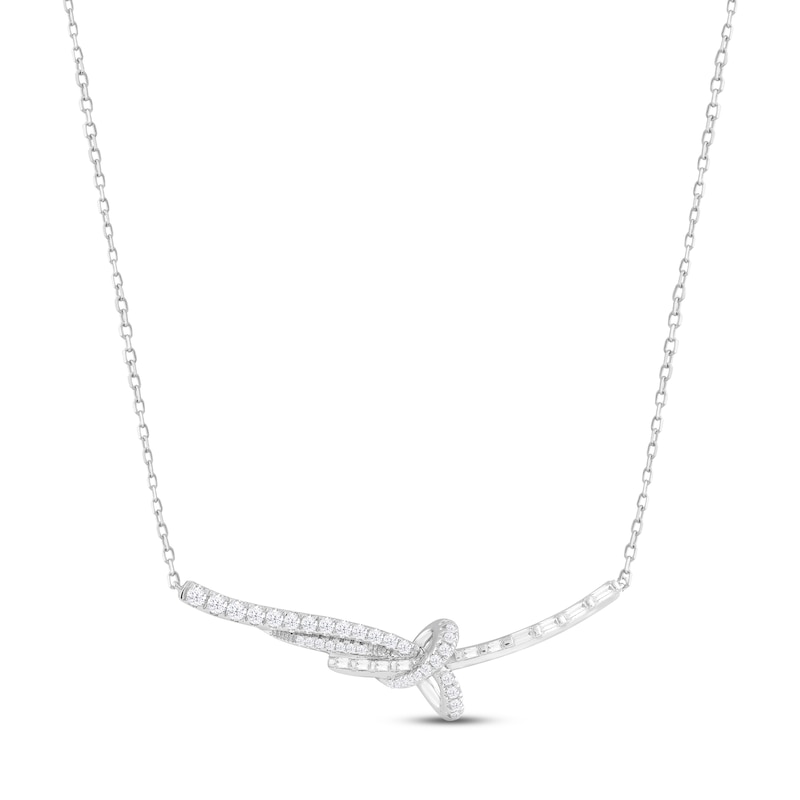 Main Image 1 of Diamond Bar Necklace 1/2 ct tw Round & Baguette-cut 10K White Gold 18"