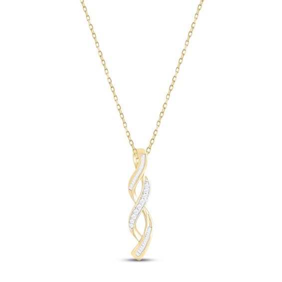 Diamond Twist Necklace 1/6 ct tw Round & Baguette-cut 10K Yellow Gold 18"