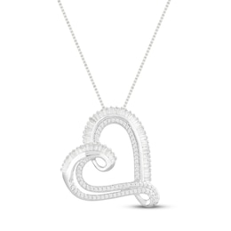 Diamond Heart Necklace 1/2 ct tw Round & Baguette-cut 10K White Gold 18"