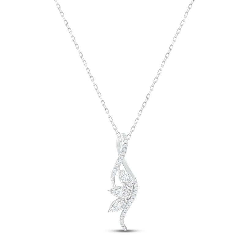 Main Image 1 of Diamond Leaf Swirl Necklace 1/5 ct tw Round-cut Sterling Silver 18"
