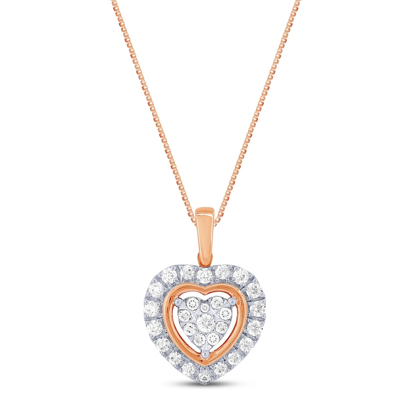 Main Image 1 of Multi-Diamond Heart Necklace 1/2 ct tw Round-cut 10K Two-Tone Gold 18"