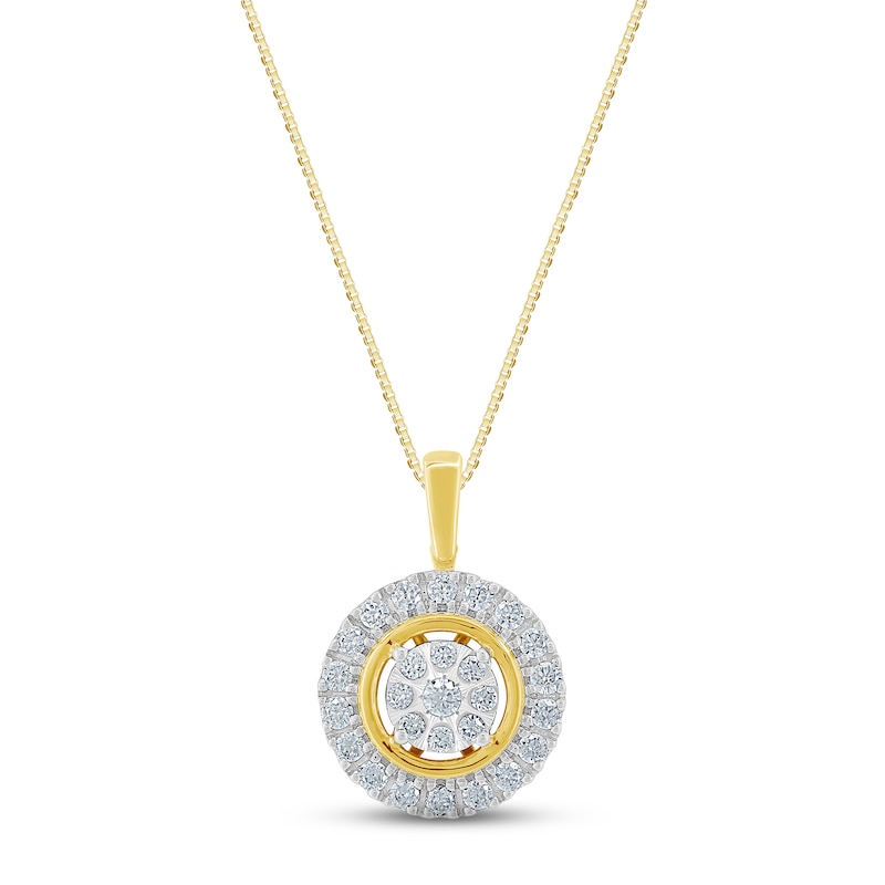 Diamond Halo Necklace 1/2 ct tw Round-cut 10K Two-Tone Gold 18"