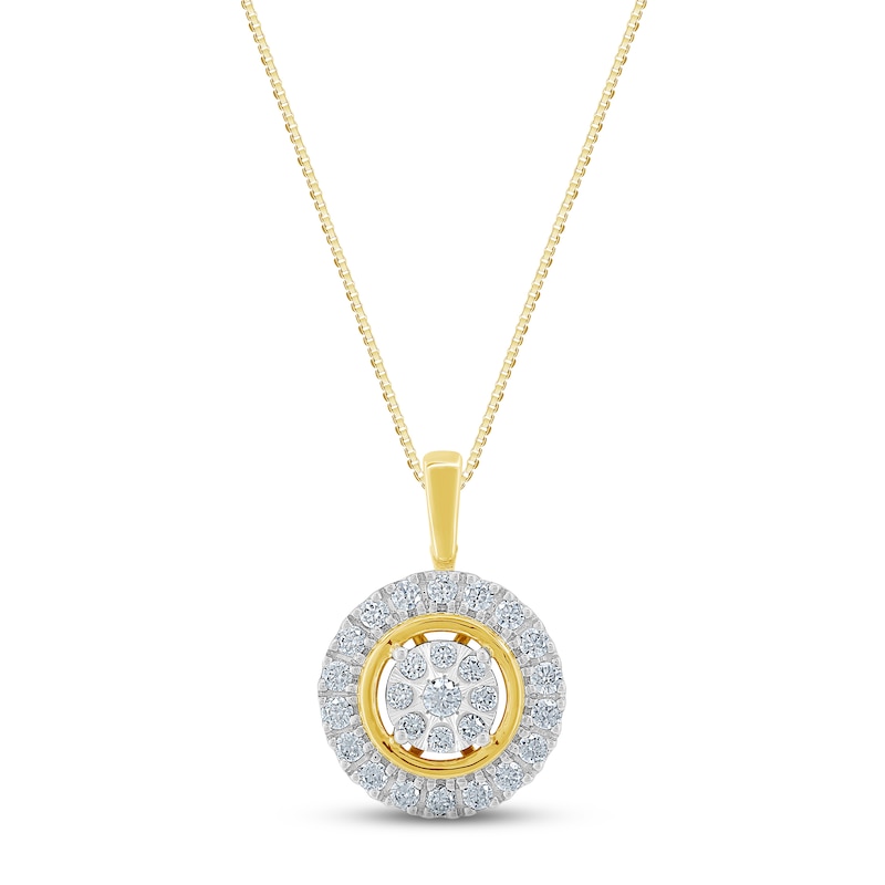 Diamond Halo Necklace 1/2 ct tw Round-cut 10K Two-Tone Gold 18"