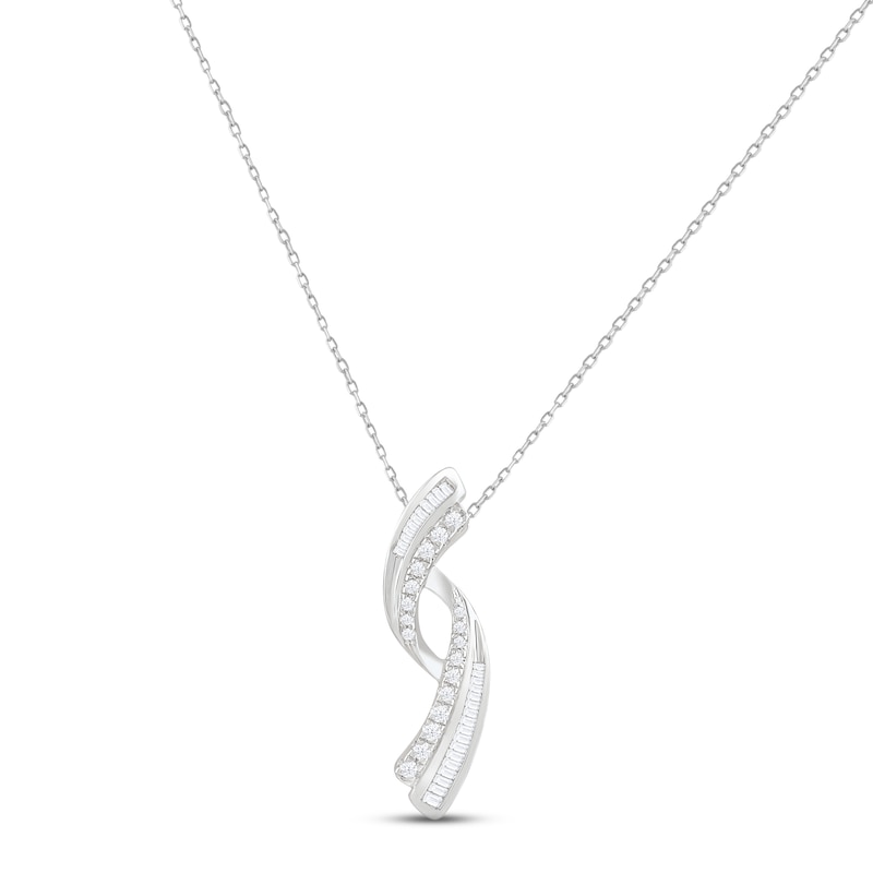Main Image 1 of Diamond Twist Necklace 1/5 ct tw Round & Baguette-cut Sterling Silver 18"