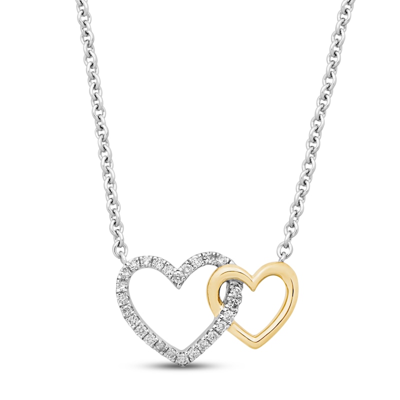 Main Image 1 of Diamond Double Heart Necklace 1/6 ct tw Round-cut Sterling Silver & 10K Yellow Gold 18"