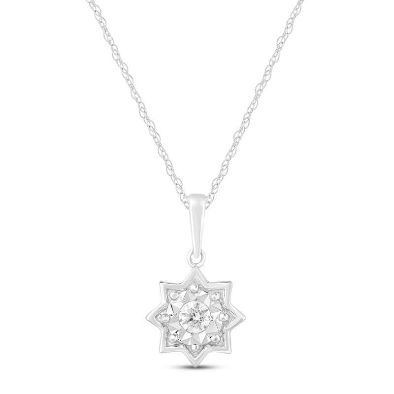 Main Image 1 of Diamond Star Necklace 1/8 ct tw Round-cut 10K White Gold 18"